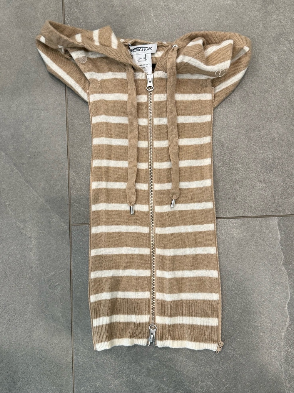 Veronica Beard NEW Cashmere Uptown striped hoodie Dickey Sand/Ivory OS 00-14 - Picture 5 of 9